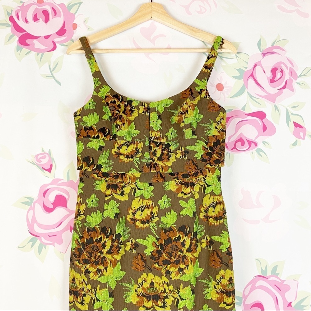 Anthropologie Moulinette Souers Floral Green Brown Bodycon Y2K Mini Dress 2 - Picture 2 of 11